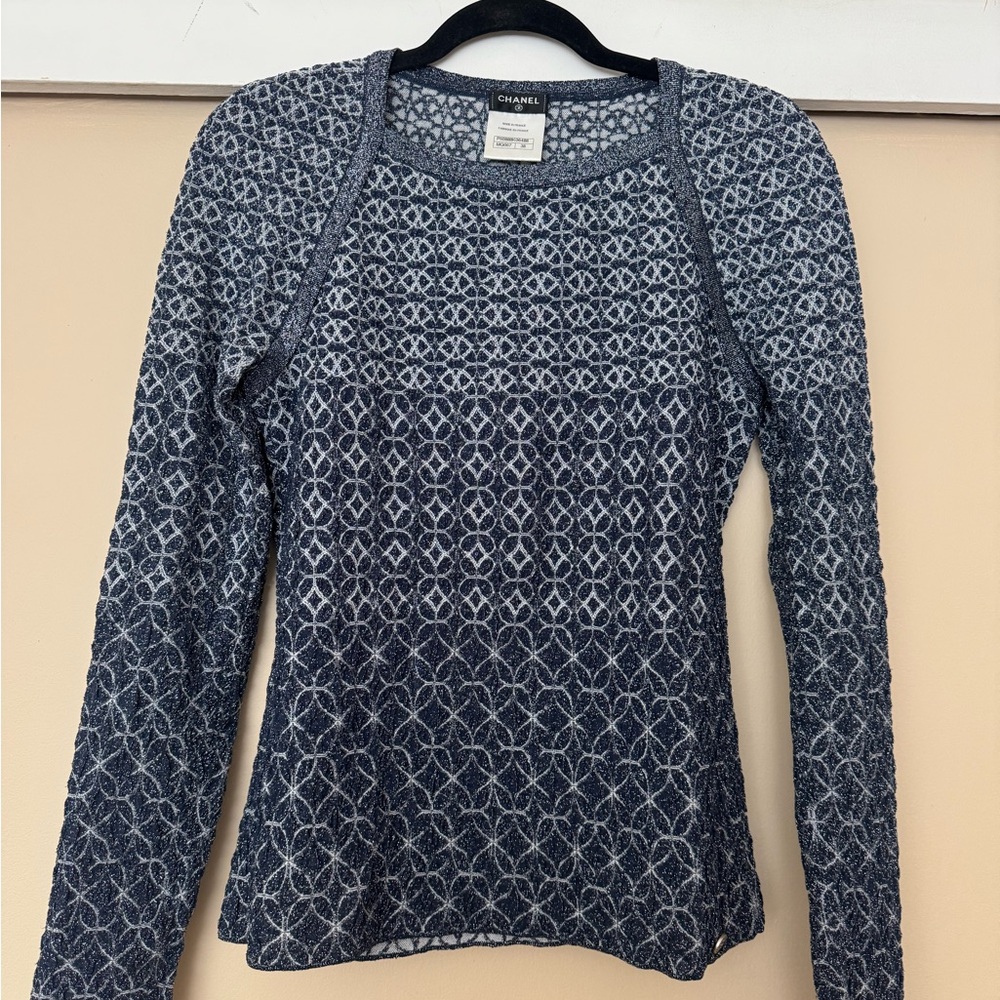 CHANEL Women's Patterned Long Sleeve Knit Top